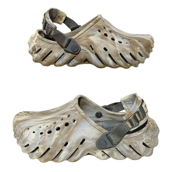 Crocs Echo Marbled Clogs Brown Cream Slingback Waterproof Shoes Womens US 7 - Picture 1 of 6